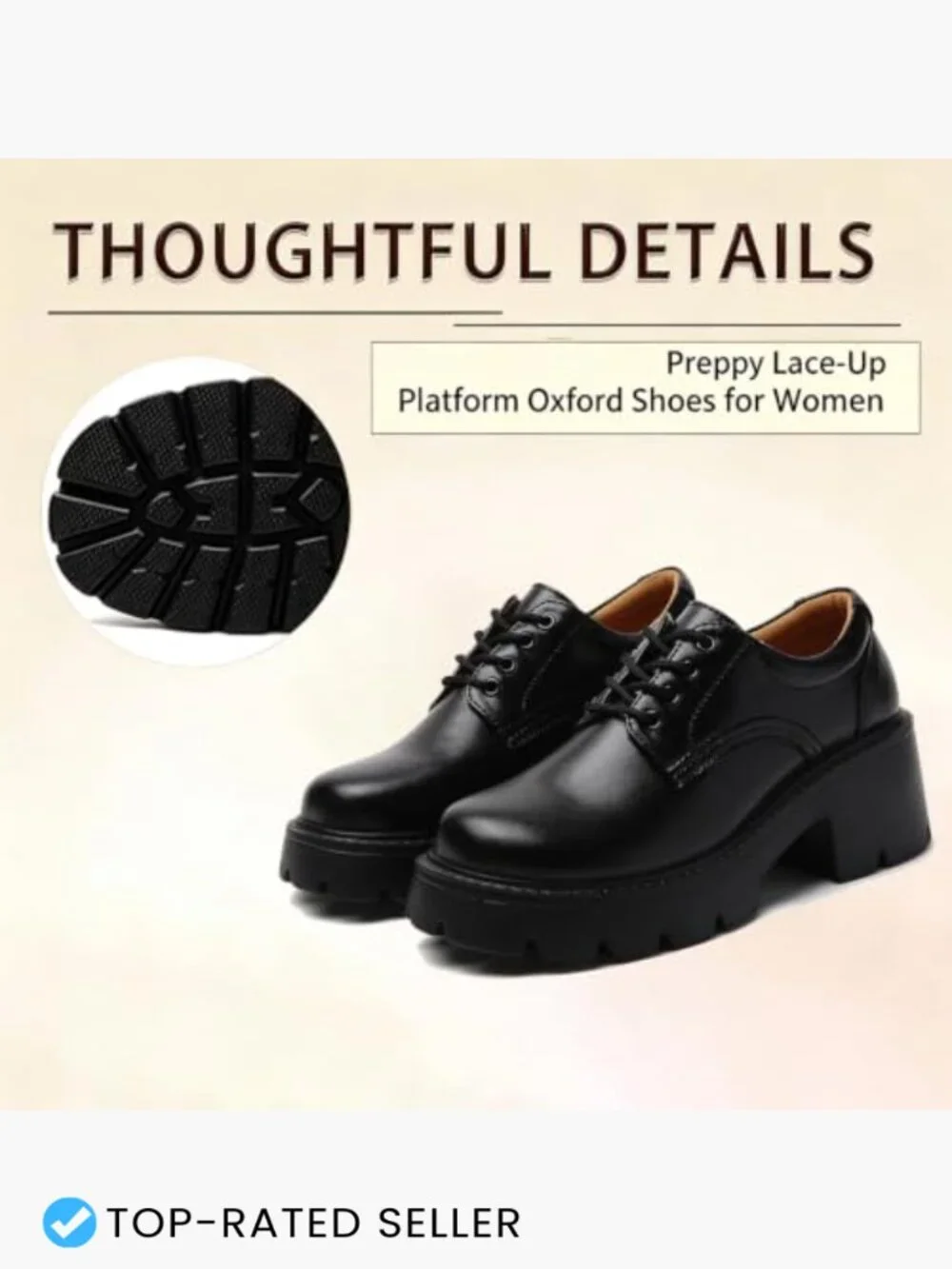 Women's Chunky Platform Oxford Shoes Lace Up Round Toe Memory Foam Cushioned
